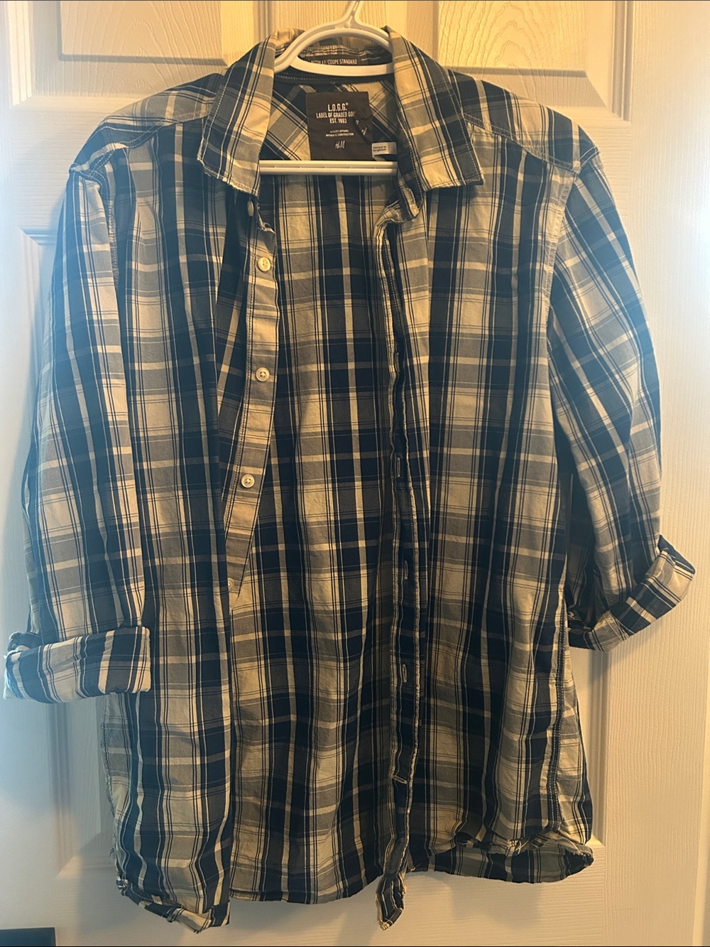 H&M Navy and White Plaid Button-Down Shirt